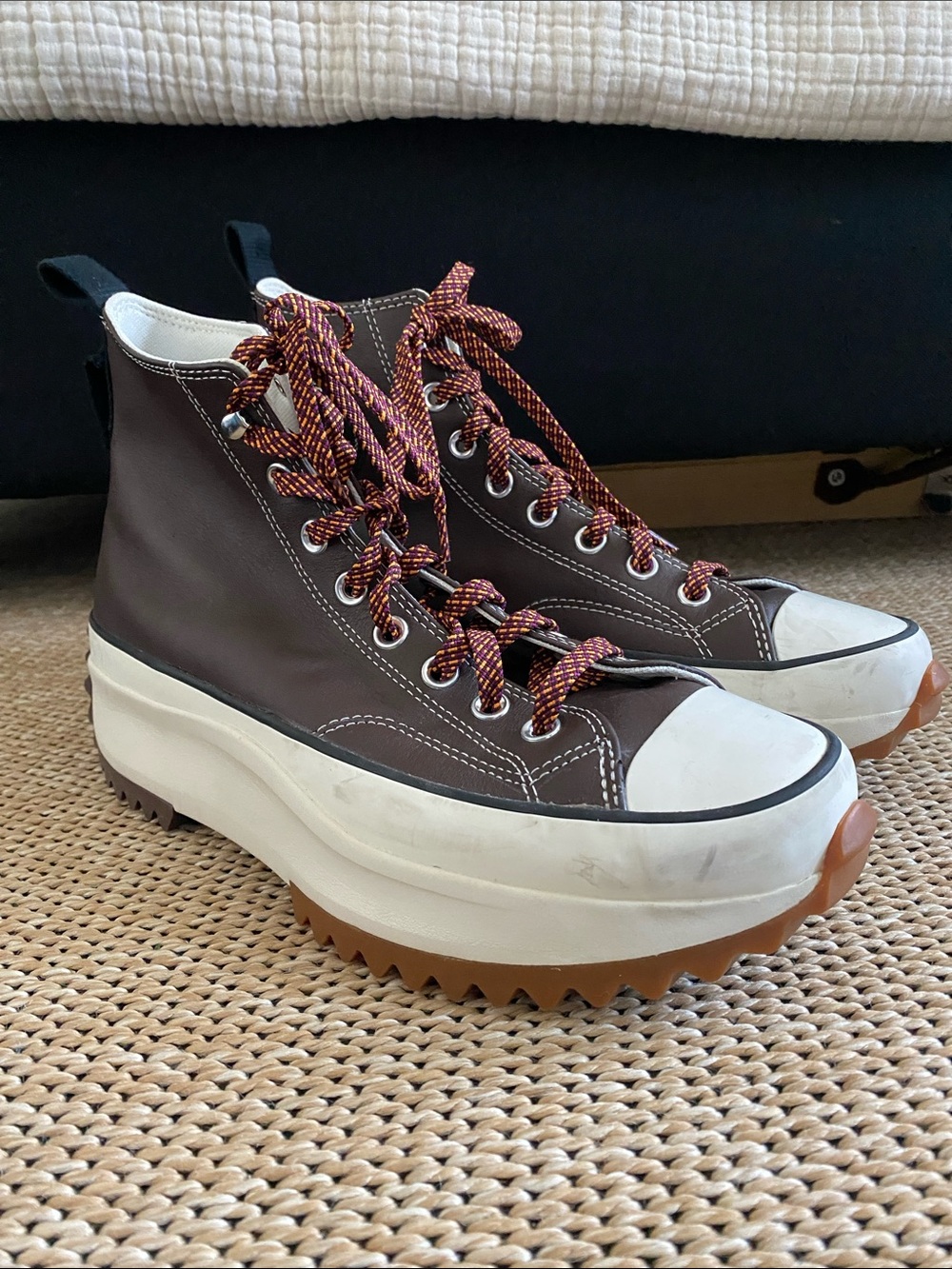 Converse Brown High-Top Platform Sneakers with White Accents